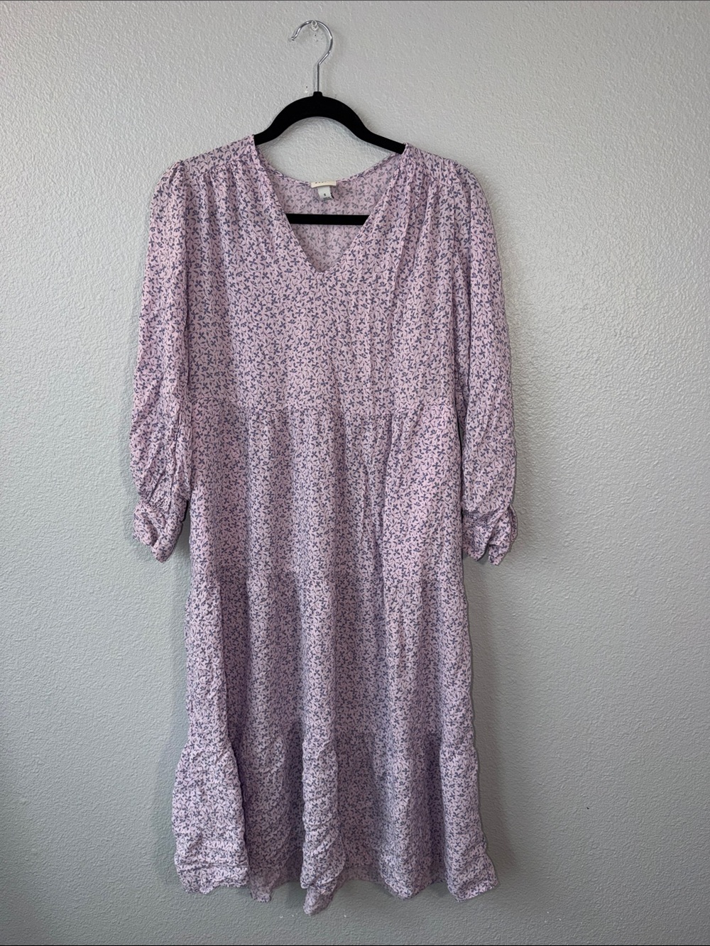 A New Day Women’s Lavender Floral V-Neck Tiered Dress